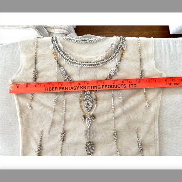 CHAN LUU Sheer Mesh Embellished Top in Beige - M/L - Picture 6 of 8